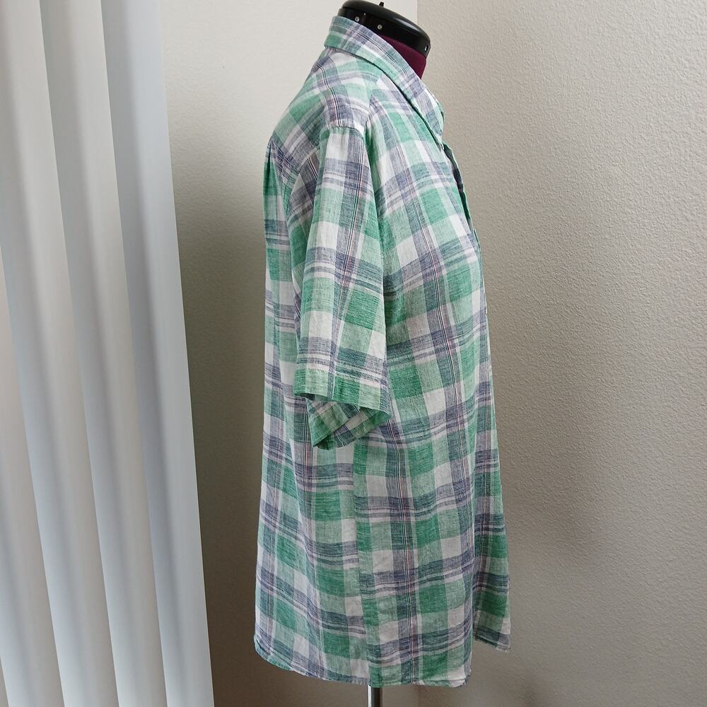 Weatherproof Vintage Washable Linen Shirt Mens XL green blue plaid short sleeve - Picture 5 of 14